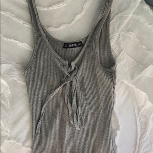gray body suit